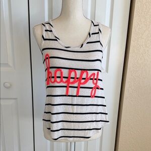 Striped Tank Top with Coral ‘Happy' Design